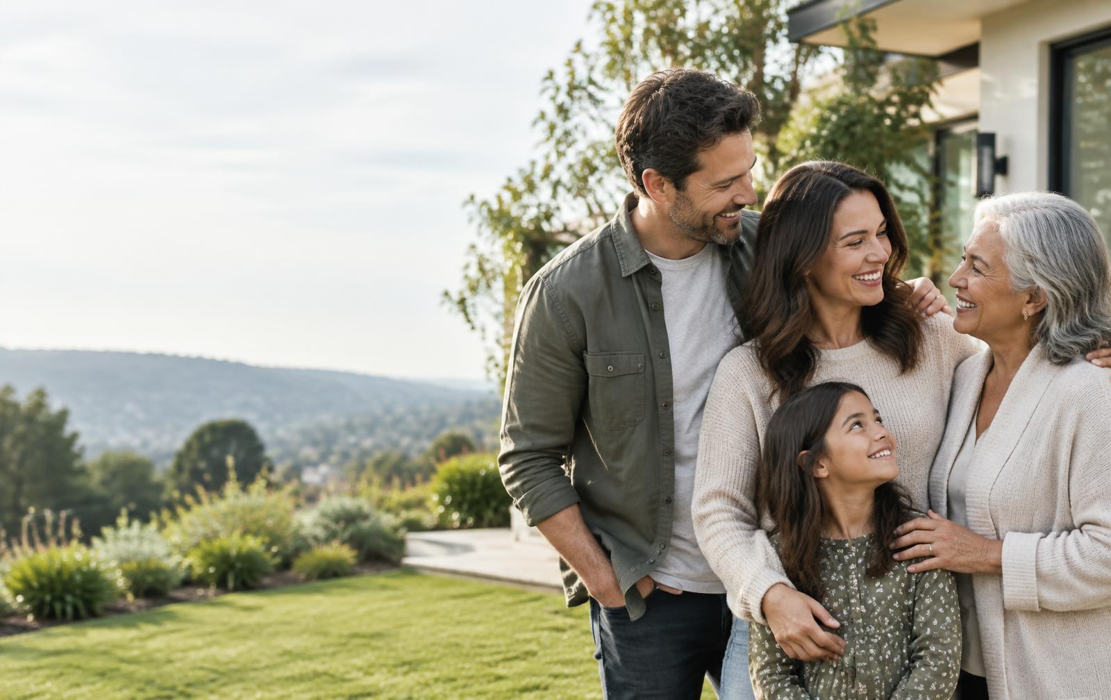 A family spending time together outside their home
